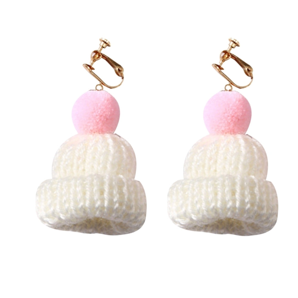 Sweet Women Pompom Beanie Hat Dangle Clip Hook Earrings Christmas Jewelry Gift Image 6