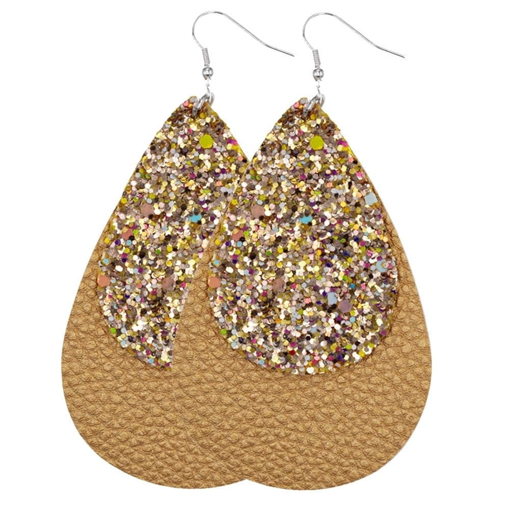 Glitter Sequins Teardrop Faux Leather Drop Dangle Statement Women Hook Earrings Image 7