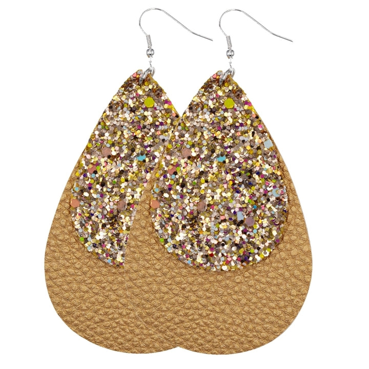 Glitter Sequins Teardrop Faux Leather Drop Dangle Statement Women Hook Earrings Image 7