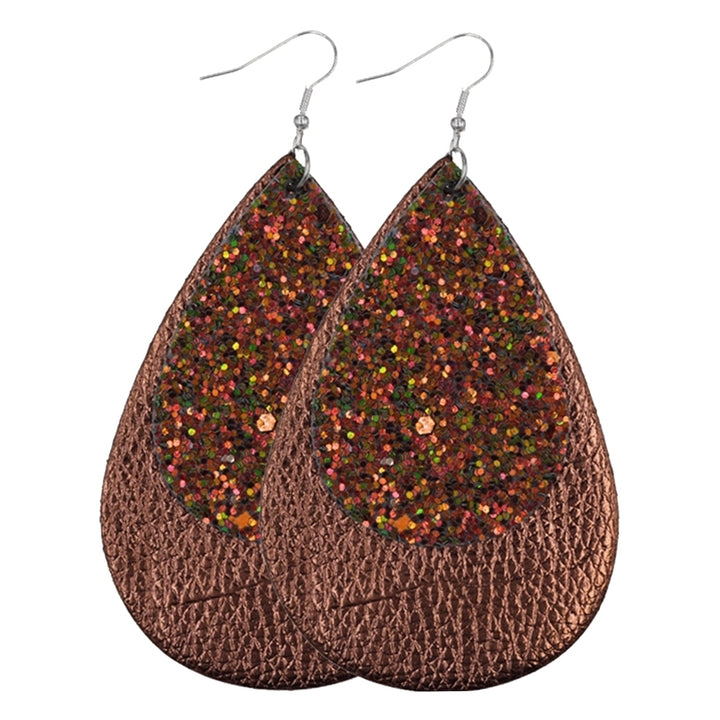 Glitter Sequins Teardrop Faux Leather Drop Dangle Statement Women Hook Earrings Image 8