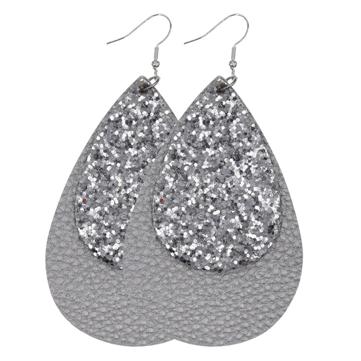 Glitter Sequins Teardrop Faux Leather Drop Dangle Statement Women Hook Earrings Image 9