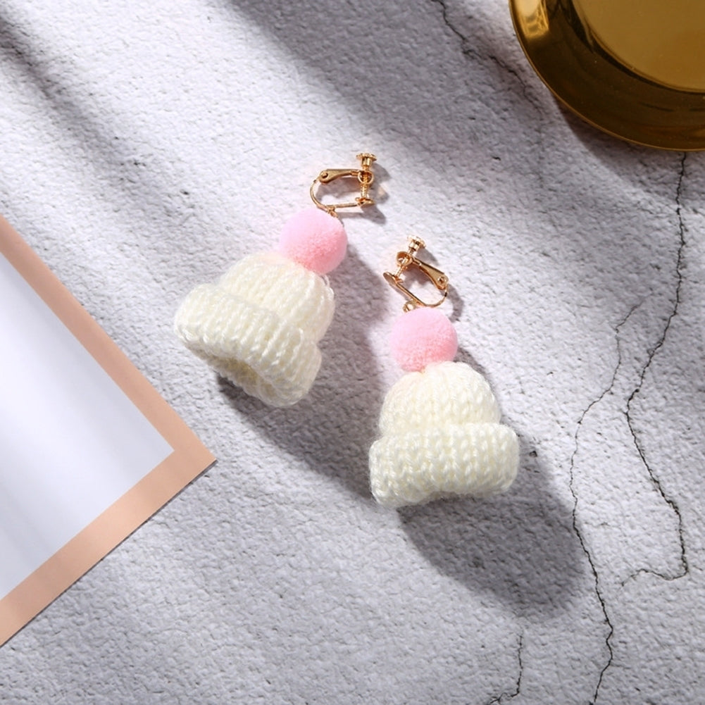 Sweet Women Pompom Beanie Hat Dangle Clip Hook Earrings Christmas Jewelry Gift Image 11