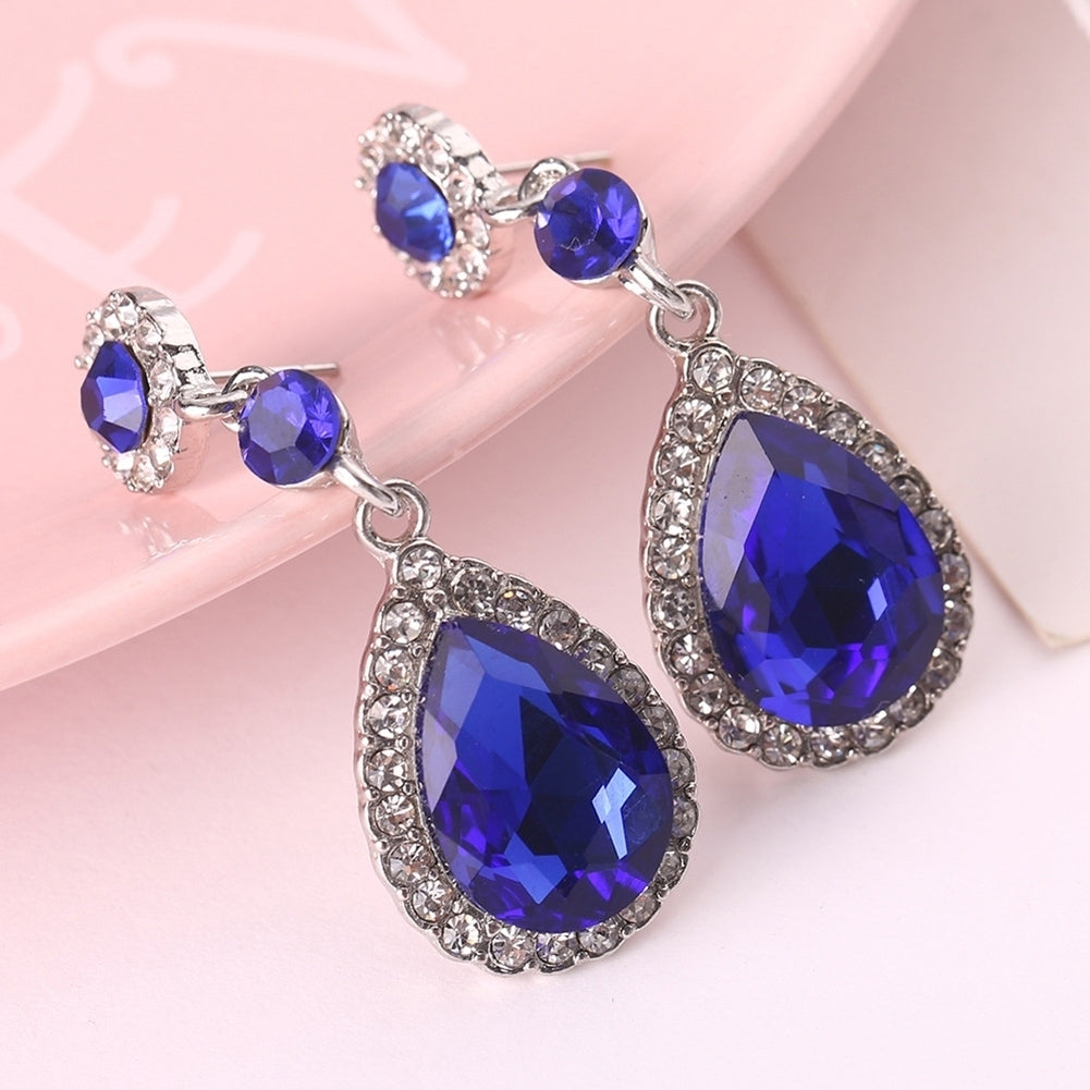 Party Fashion Women Shiny Rhinestone Inlaid Waterdrop Long Dangle Stud Earrings Image 1