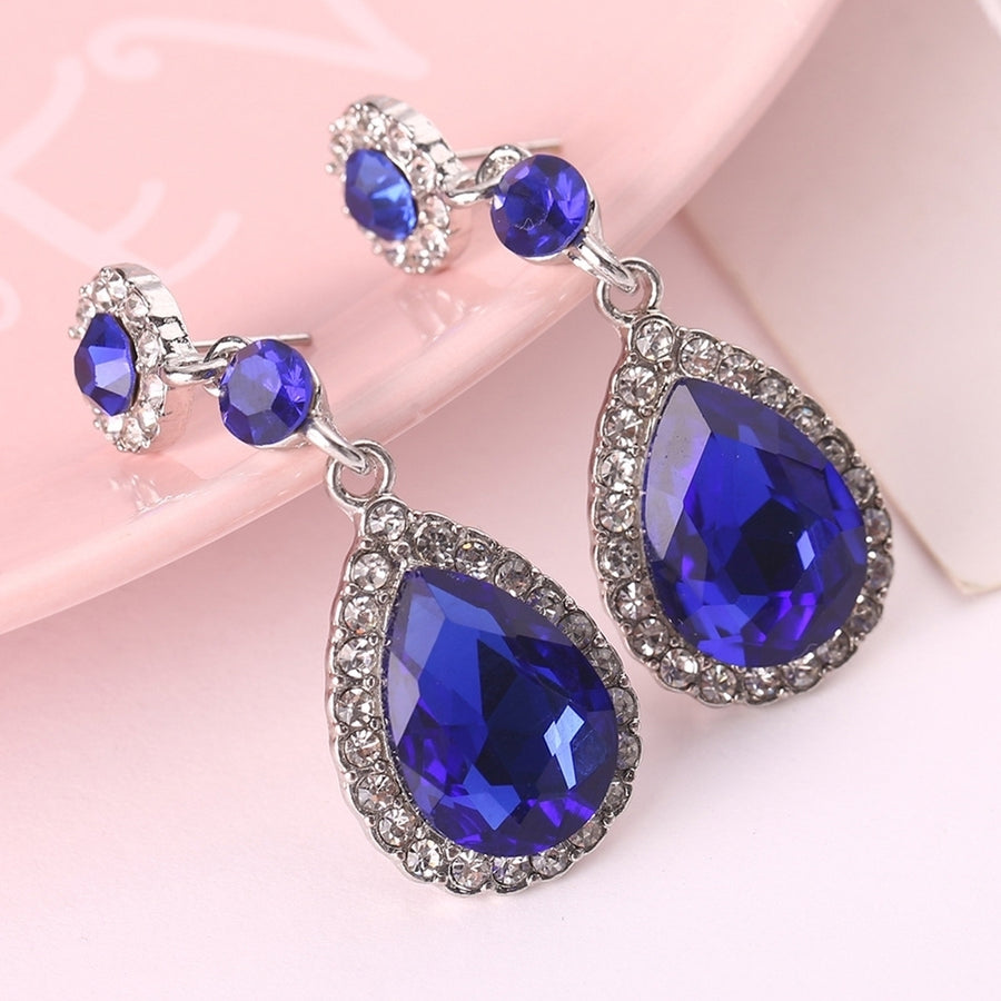 Party Fashion Women Shiny Rhinestone Inlaid Waterdrop Long Dangle Stud Earrings Image 1