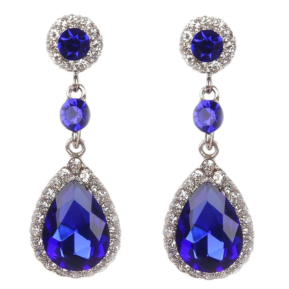 Party Fashion Women Shiny Rhinestone Inlaid Waterdrop Long Dangle Stud Earrings Image 1