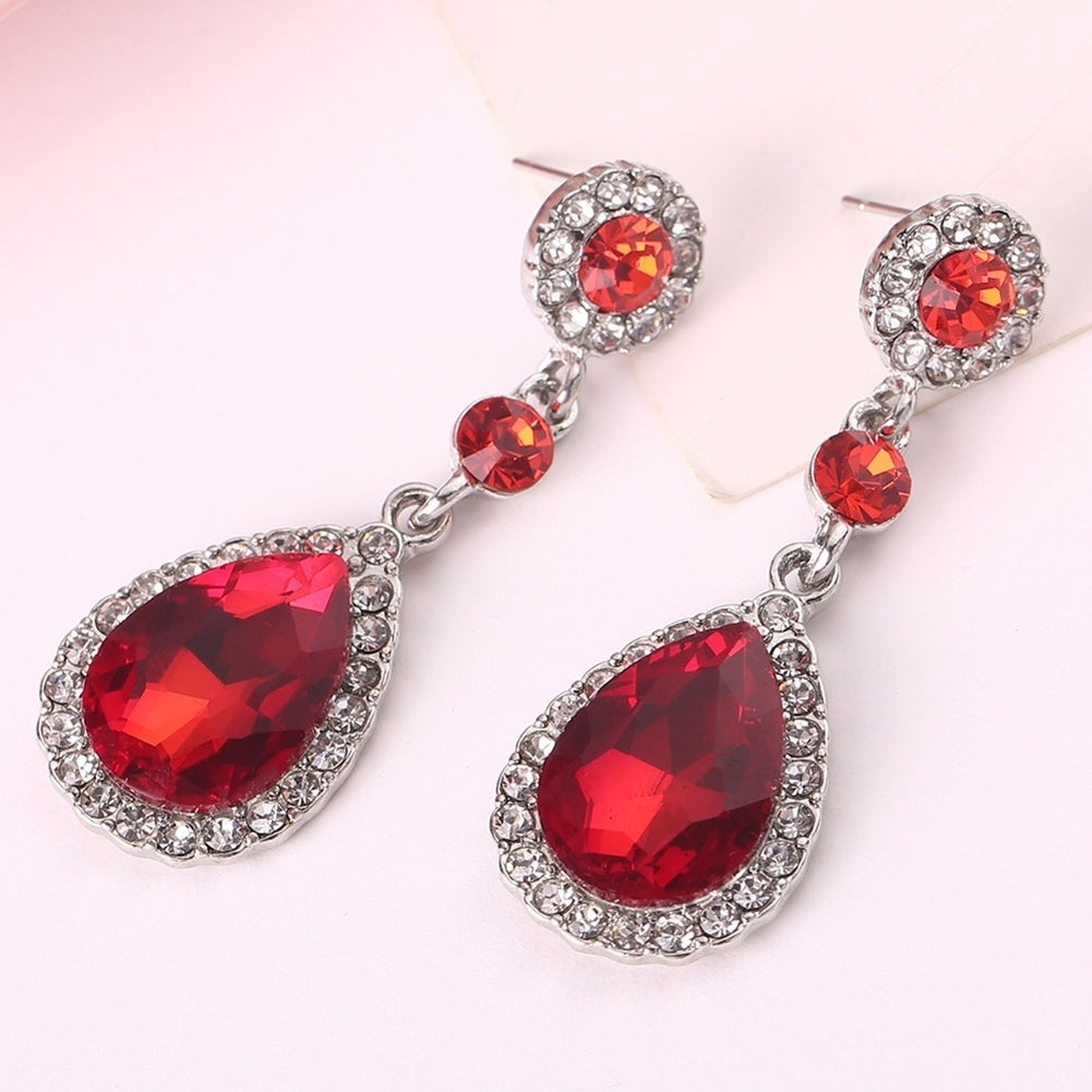 Party Fashion Women Shiny Rhinestone Inlaid Waterdrop Long Dangle Stud Earrings Image 7