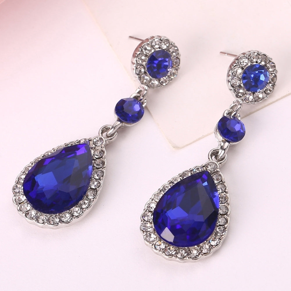 Party Fashion Women Shiny Rhinestone Inlaid Waterdrop Long Dangle Stud Earrings Image 9