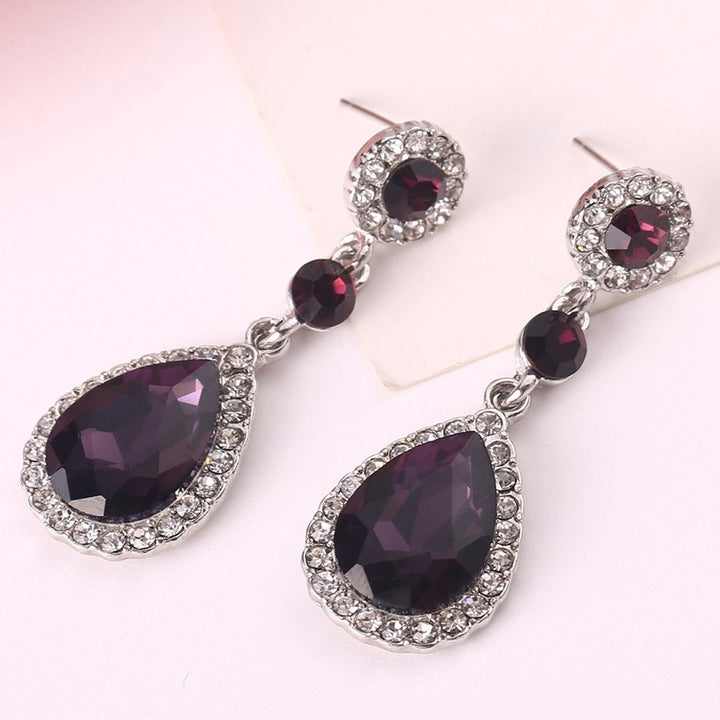 Party Fashion Women Shiny Rhinestone Inlaid Waterdrop Long Dangle Stud Earrings Image 10