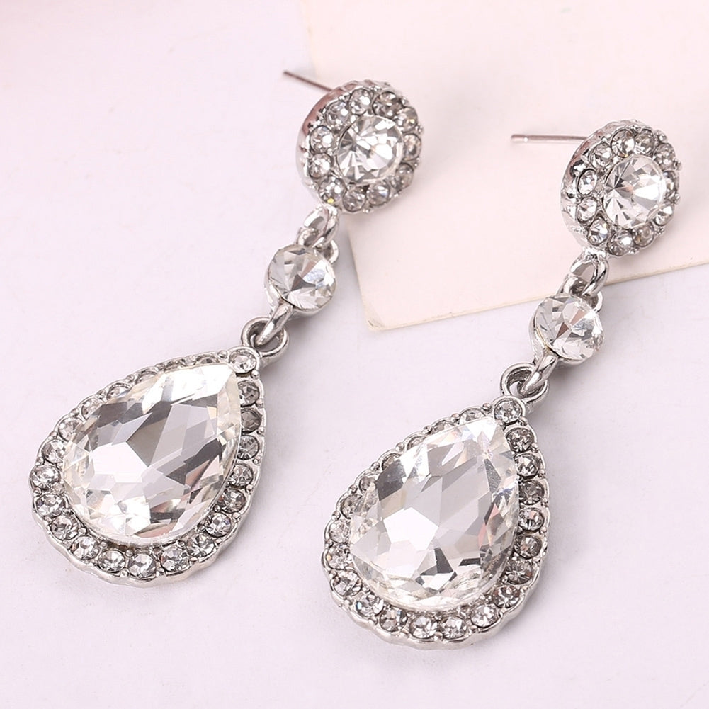 Party Fashion Women Shiny Rhinestone Inlaid Waterdrop Long Dangle Stud Earrings Image 11