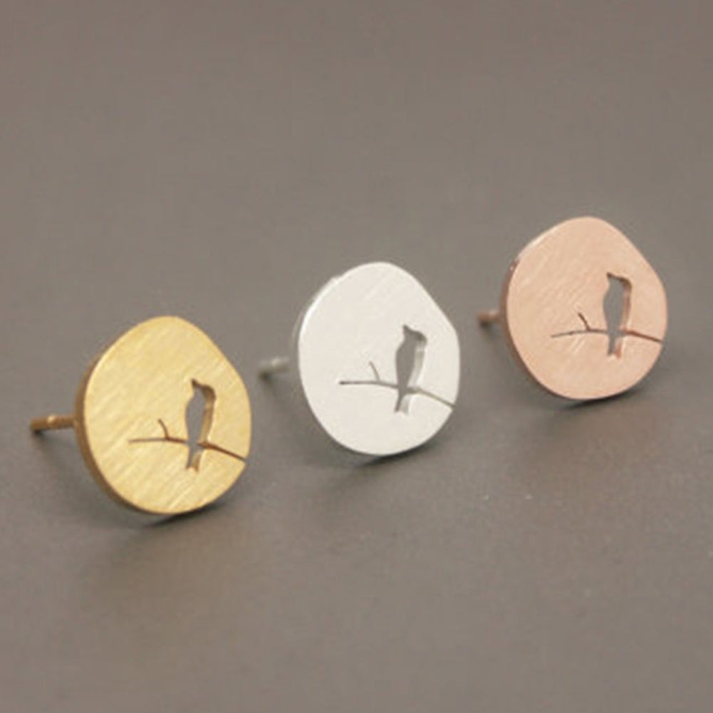 Cute Women Hollow Bird Branch Irregular Geometric Ear Stud Earrings Jewelry Gift Image 1