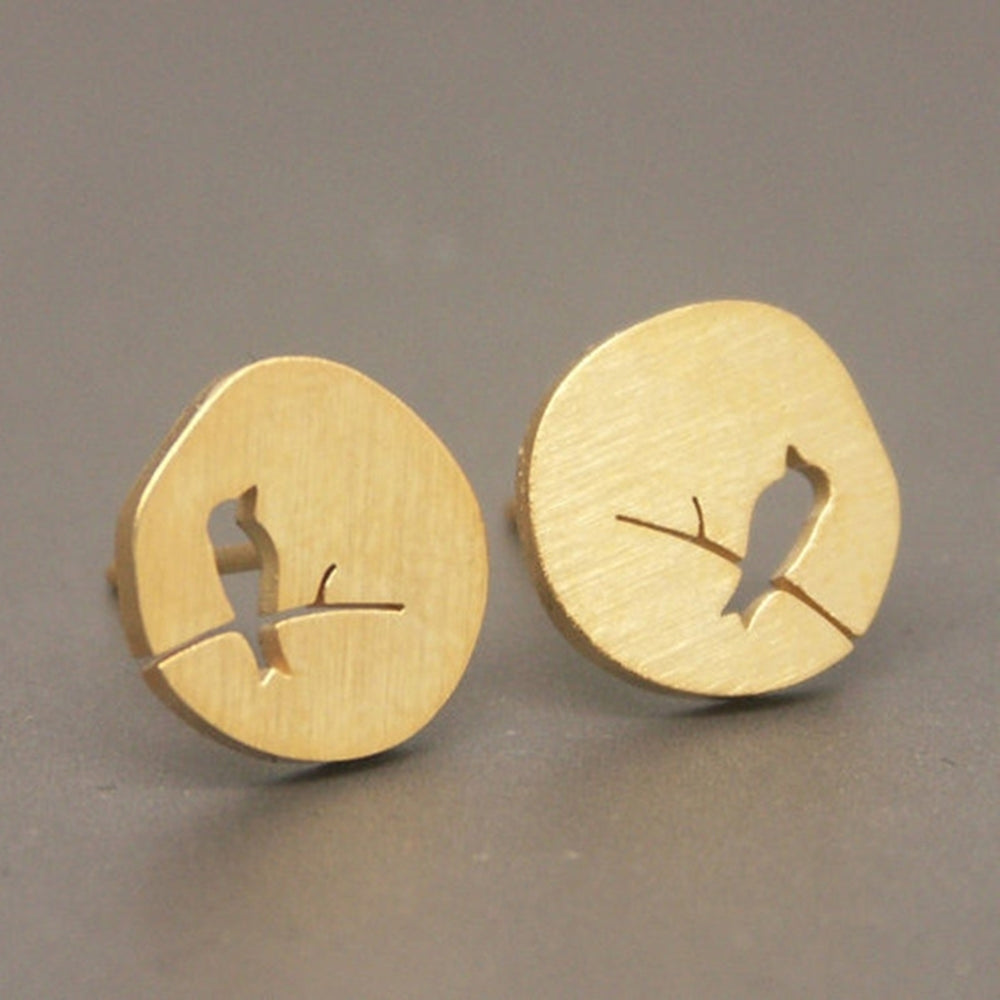 Cute Women Hollow Bird Branch Irregular Geometric Ear Stud Earrings Jewelry Gift Image 2