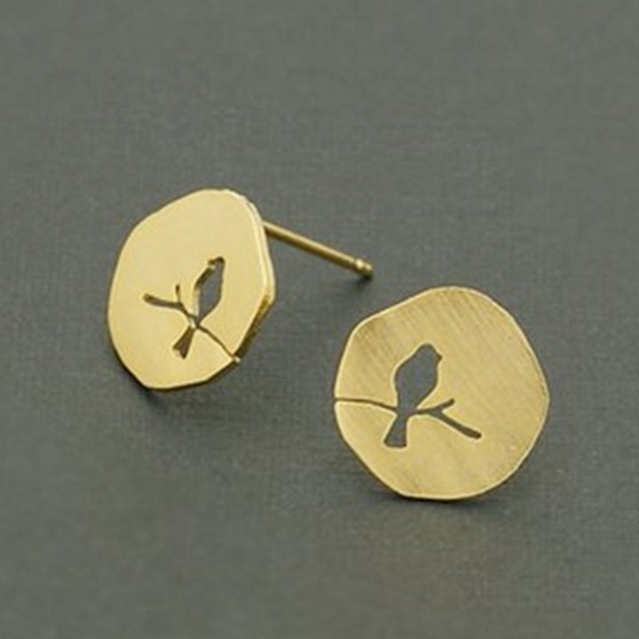 Cute Women Hollow Bird Branch Irregular Geometric Ear Stud Earrings Jewelry Gift Image 3