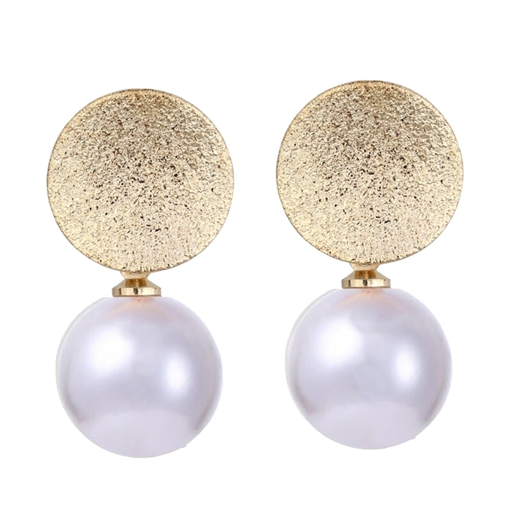 Elegant Women Metal Round Faux Pearl Pendant Stud Earrings Party Jewelry Gift Image 1