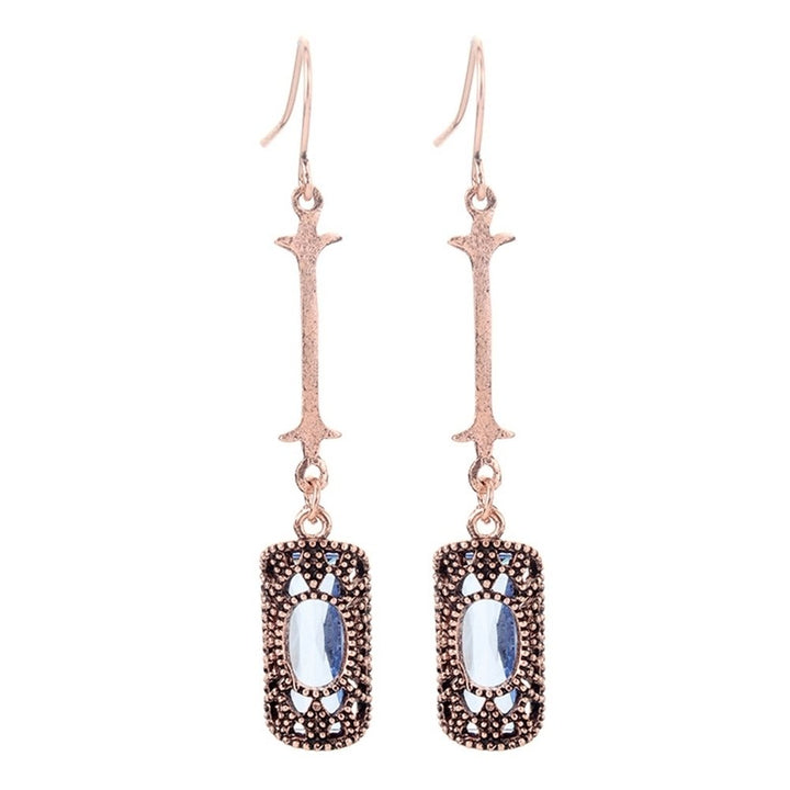 Retro Women Cubic Zirconia Inlaid Hollow Rectangle Long Bar Dangle Hook Earrings Image 1