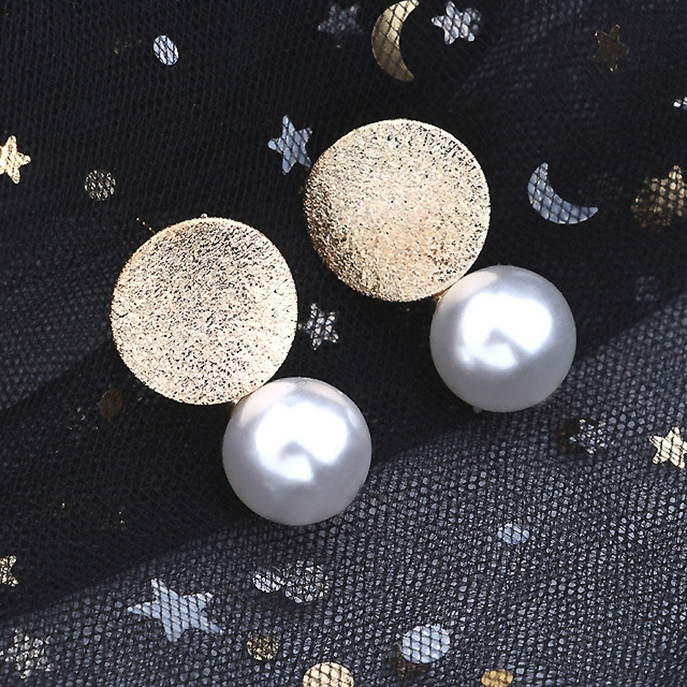 Elegant Women Metal Round Faux Pearl Pendant Stud Earrings Party Jewelry Gift Image 2