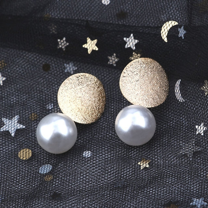 Elegant Women Metal Round Faux Pearl Pendant Stud Earrings Party Jewelry Gift Image 3