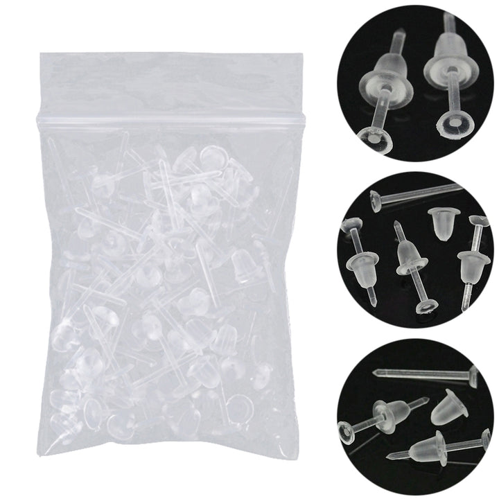 50Pcs Unisex Clear Plastic Earring Post Ear Pins Backs DIY Jewelry Accessory Image 1