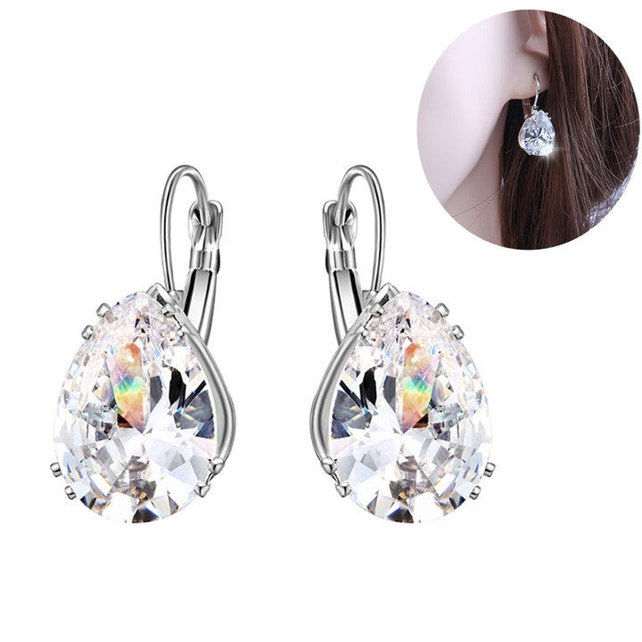 Women Teardrop Cubic Zirconia Inlaid Dangle Leverback Earrings Jewelry Gift Image 1