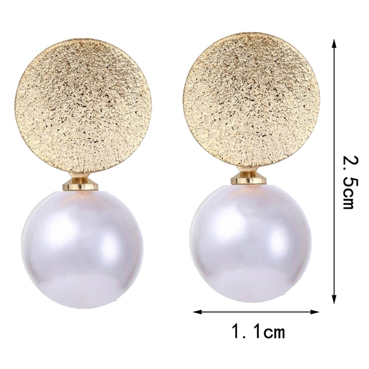 Elegant Women Metal Round Faux Pearl Pendant Stud Earrings Party Jewelry Gift Image 4