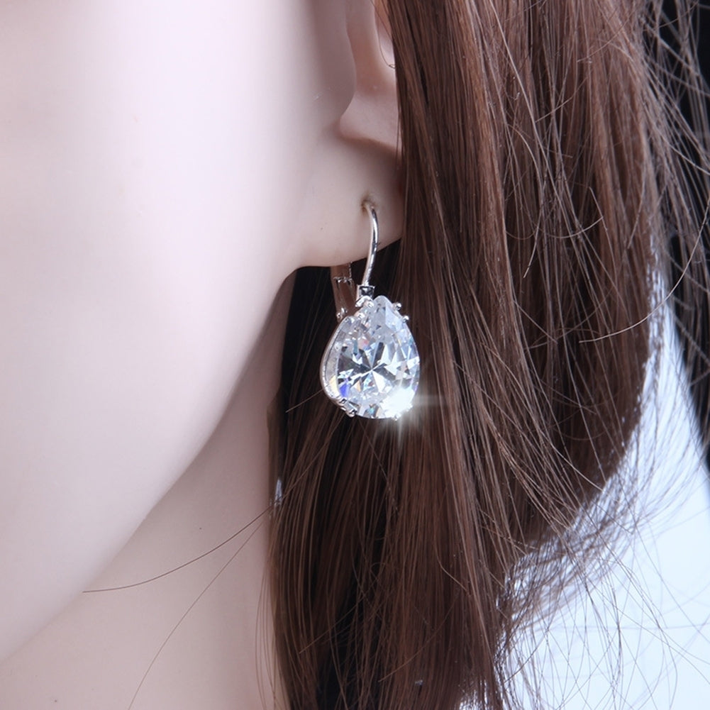 Women Teardrop Cubic Zirconia Inlaid Dangle Leverback Earrings Jewelry Gift Image 3