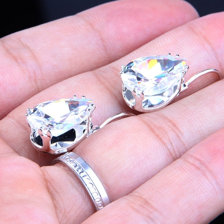 Women Teardrop Cubic Zirconia Inlaid Dangle Leverback Earrings Jewelry Gift Image 4