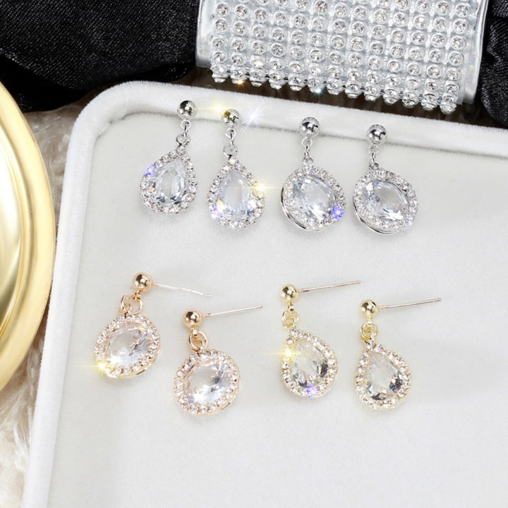 Women Round Teardrop Rhinestone Inlaid Dangle Ear Stud Earrings Jewelry Gift Image 4