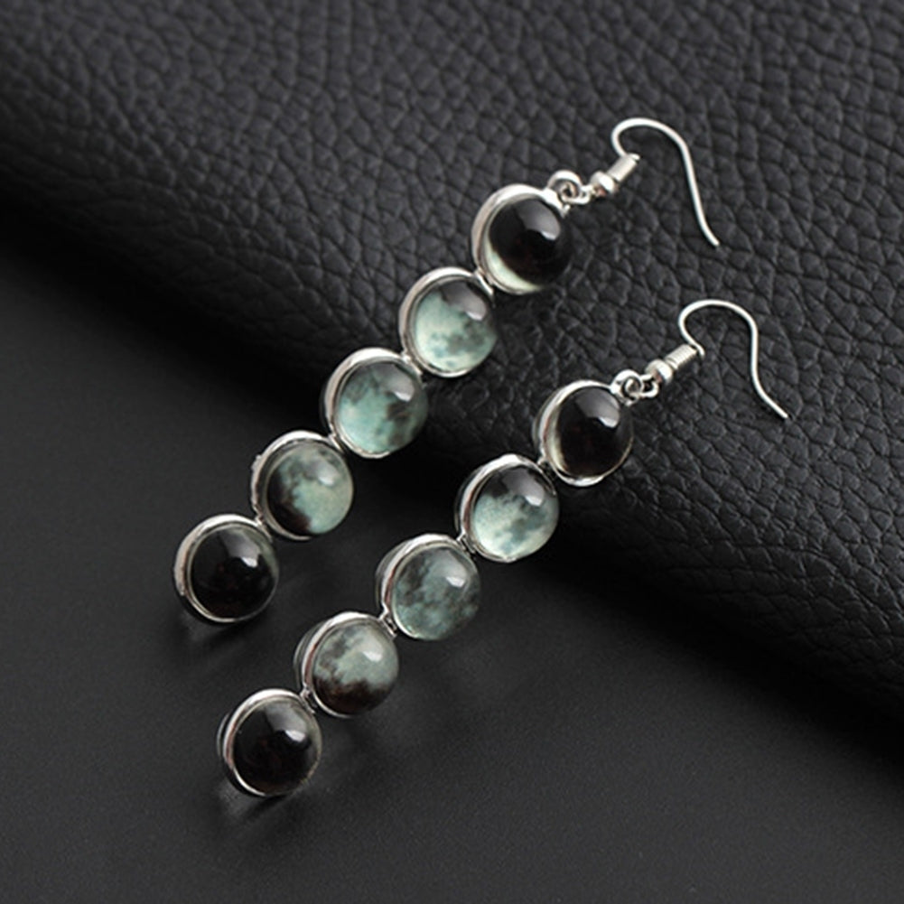 Fashion Women Luminous Dome Moon Glass Beads Long Dangle Hook Earrings Jewelry Image 1