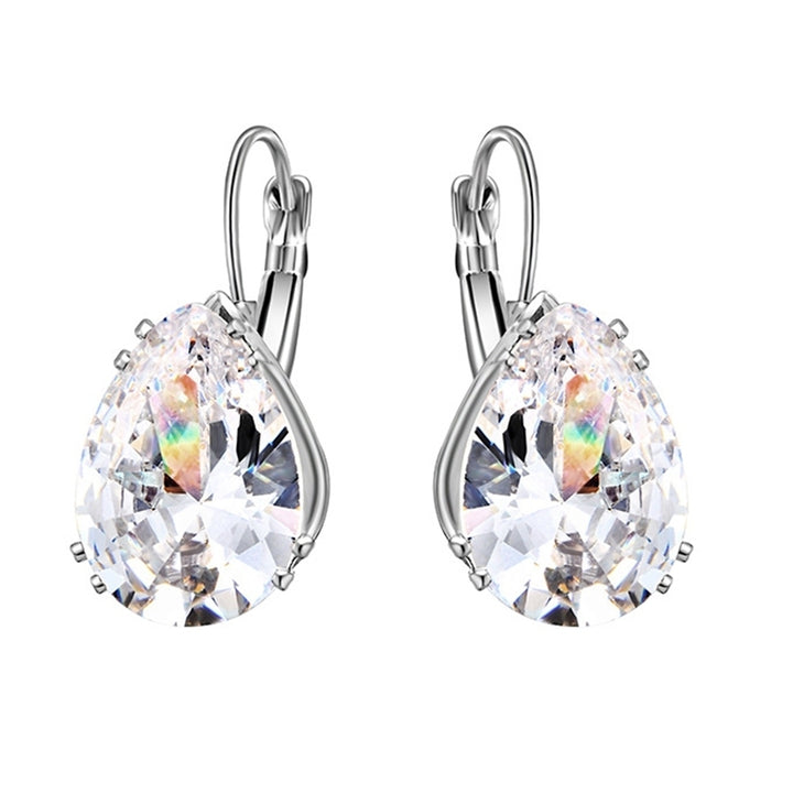 Women Teardrop Cubic Zirconia Inlaid Dangle Leverback Earrings Jewelry Gift Image 8