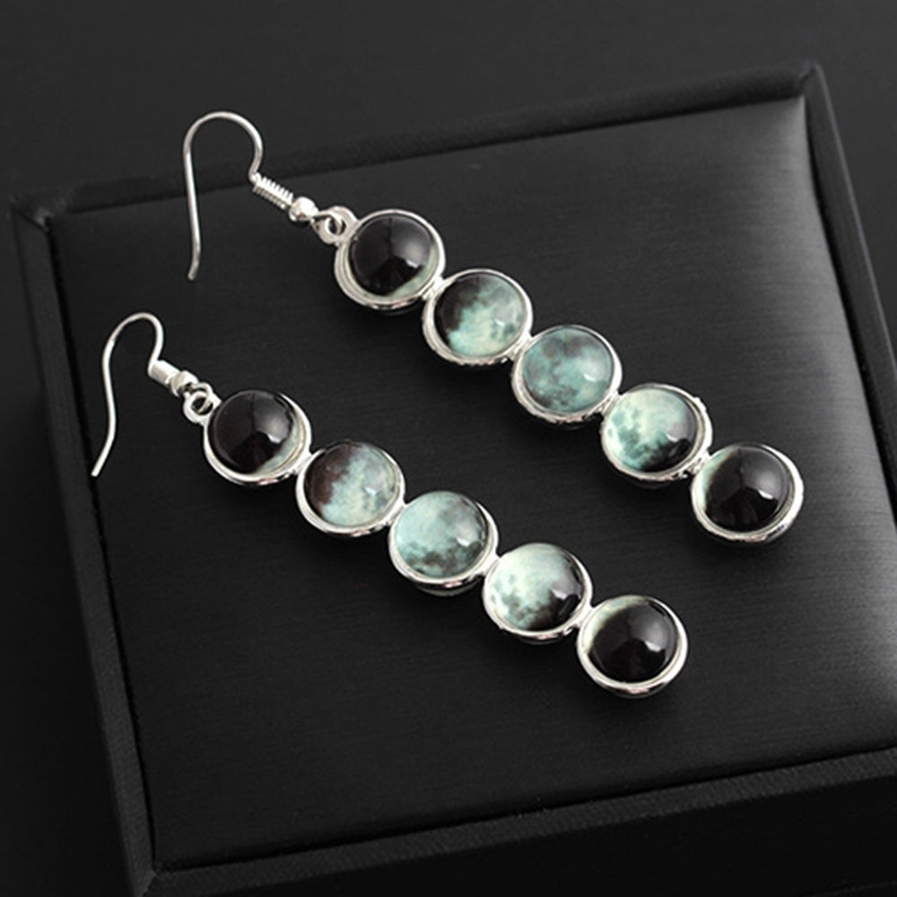 Fashion Women Luminous Dome Moon Glass Beads Long Dangle Hook Earrings Jewelry Image 2