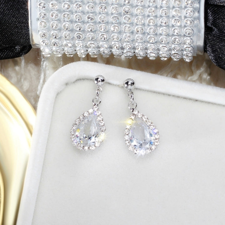 Women Round Teardrop Rhinestone Inlaid Dangle Ear Stud Earrings Jewelry Gift Image 6