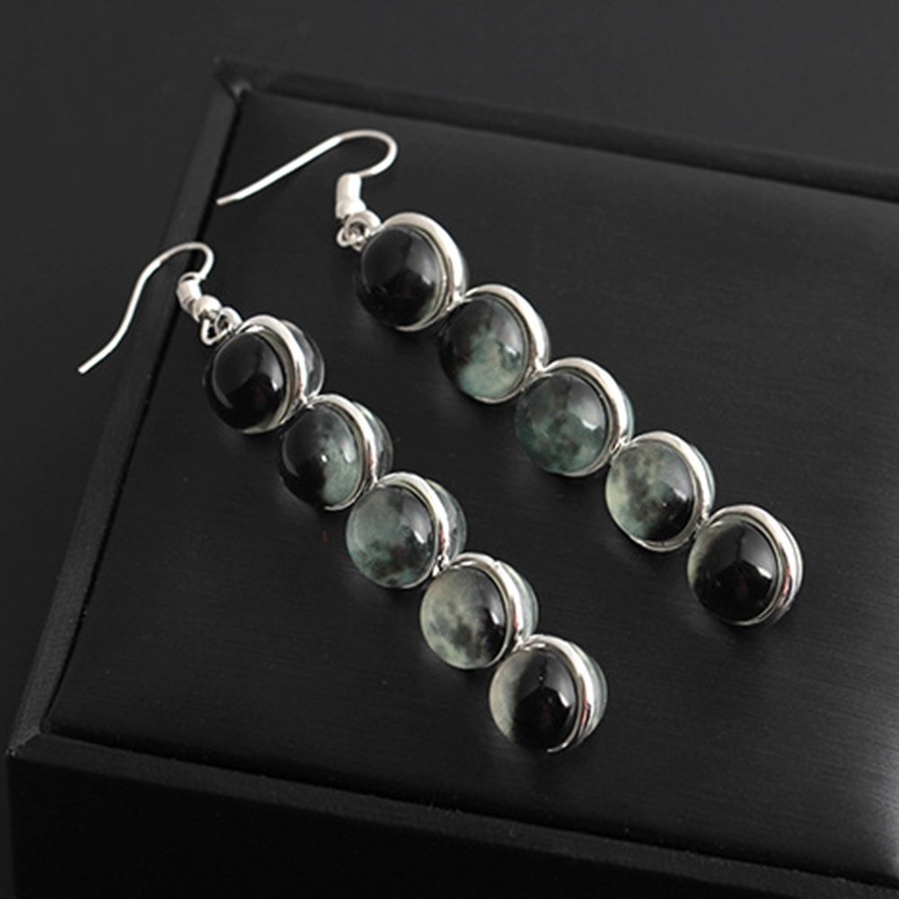 Fashion Women Luminous Dome Moon Glass Beads Long Dangle Hook Earrings Jewelry Image 3