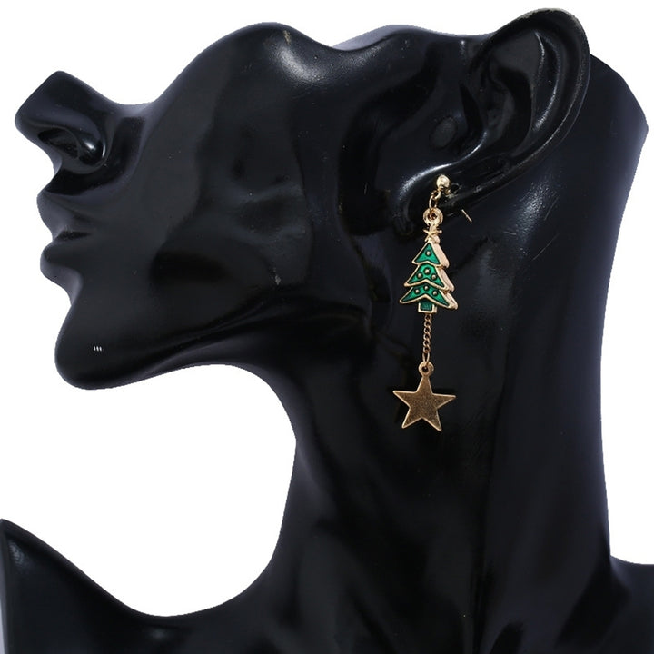 Women Christmas Tree Cane Star Dangle Asymmetric Stud Earrings Jewelry Xmas Gift Image 2