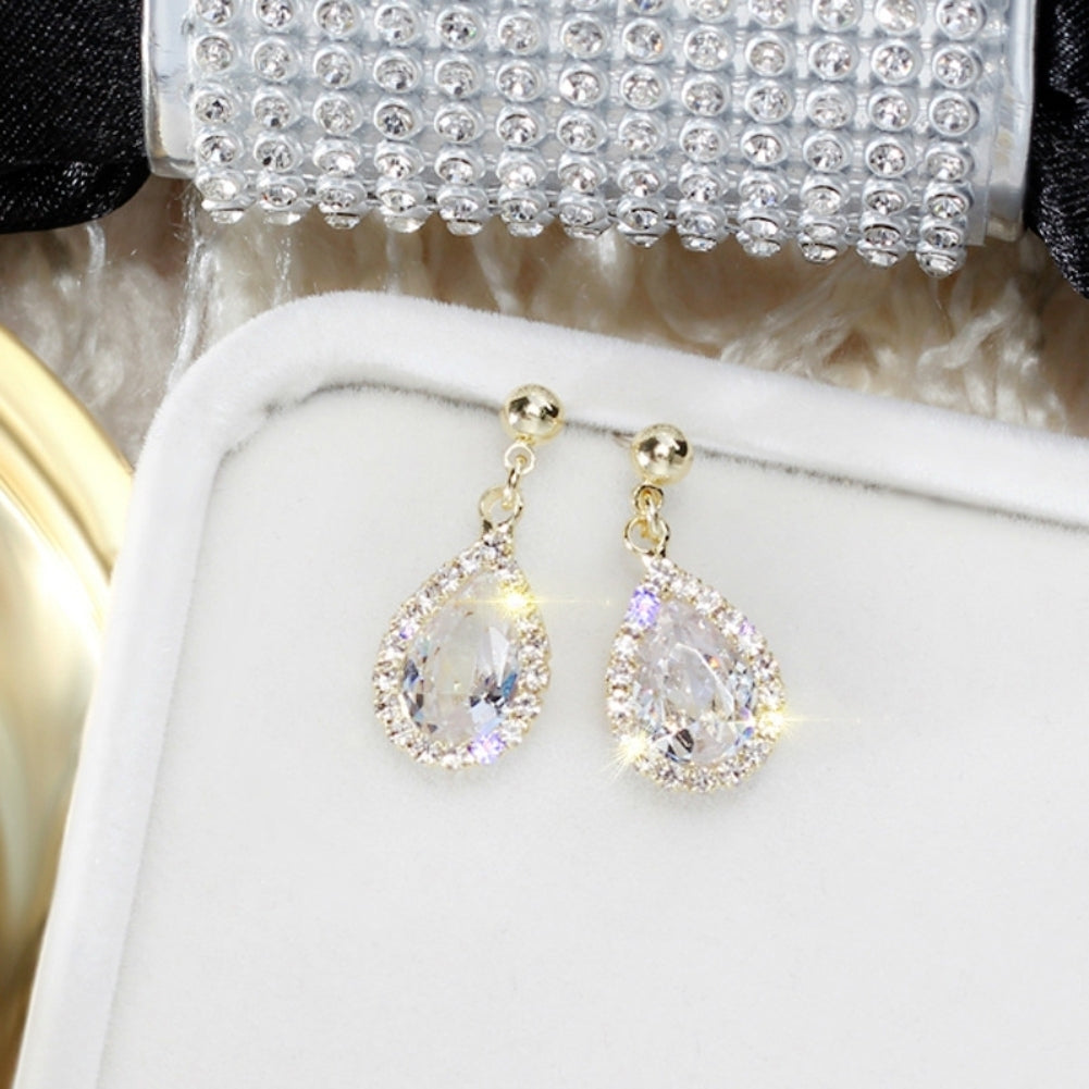 Women Round Teardrop Rhinestone Inlaid Dangle Ear Stud Earrings Jewelry Gift Image 7