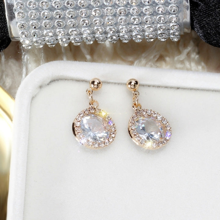 Women Round Teardrop Rhinestone Inlaid Dangle Ear Stud Earrings Jewelry Gift Image 8