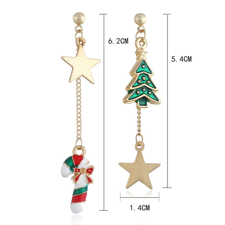 Women Christmas Tree Cane Star Dangle Asymmetric Stud Earrings Jewelry Xmas Gift Image 4