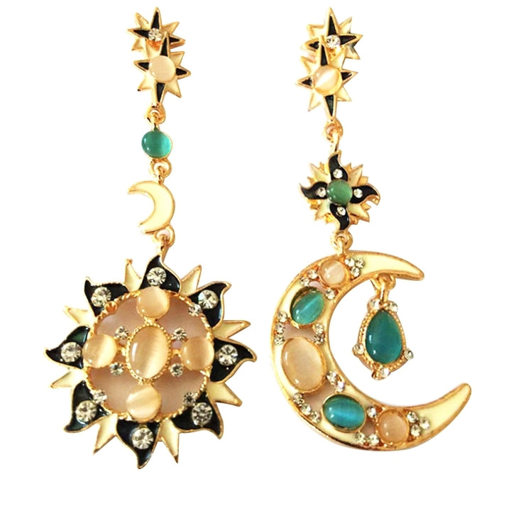 Fashion Women Rhinestone Star Sun Moon Charm Long Dangle Irregular Stud Earrings Image 1