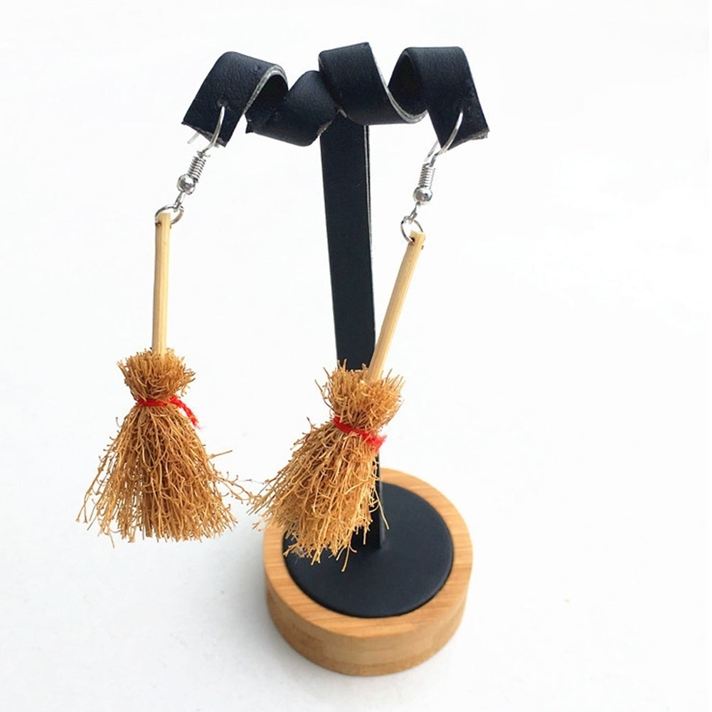 Creative Women Alloy Wooden Broom Ear Clips Hook Earrings Jewelry Accessory Image 10