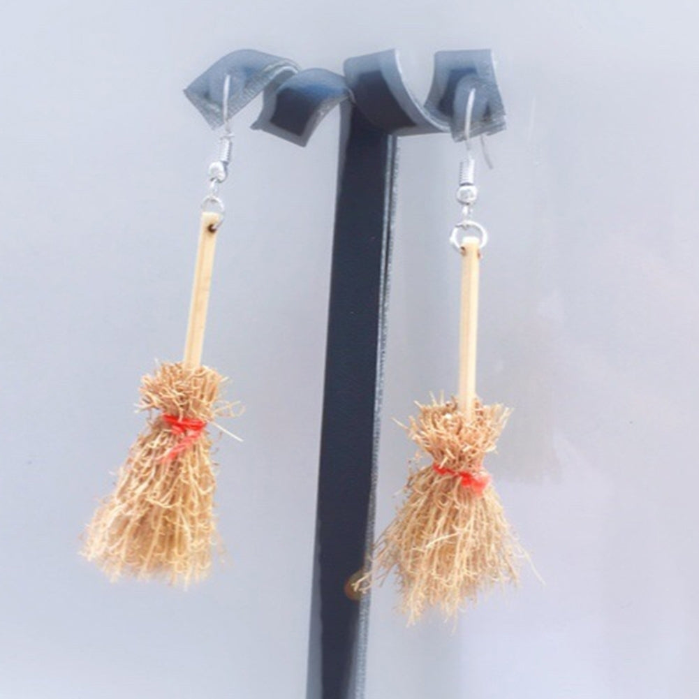 Creative Women Alloy Wooden Broom Ear Clips Hook Earrings Jewelry Accessory Image 11