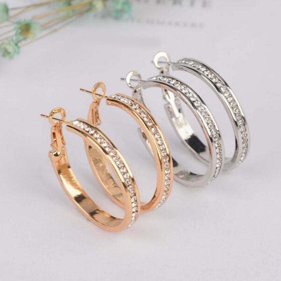 Rhinestone Inlaid Women Big Circle Geometric Dangle Hoop Earrings Jewelry Gift Image 1