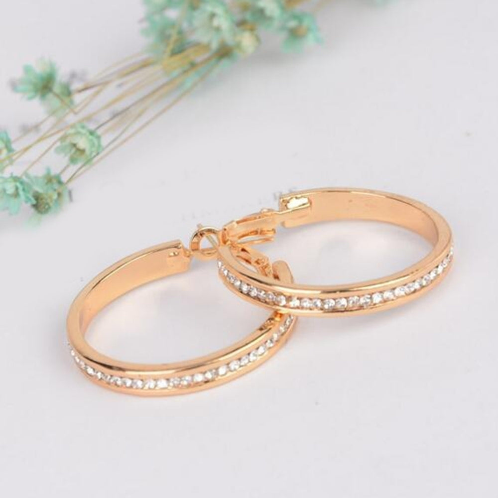 Rhinestone Inlaid Women Big Circle Geometric Dangle Hoop Earrings Jewelry Gift Image 2