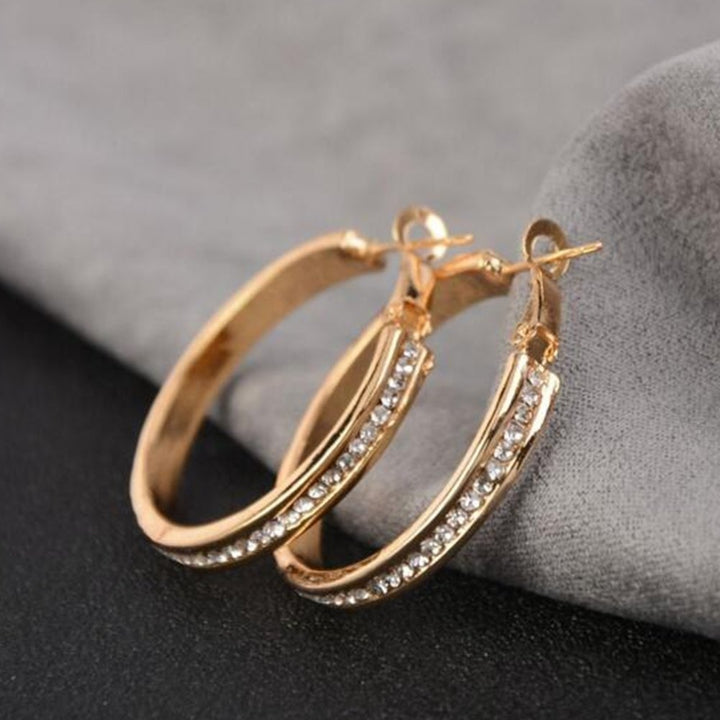 Rhinestone Inlaid Women Big Circle Geometric Dangle Hoop Earrings Jewelry Gift Image 3