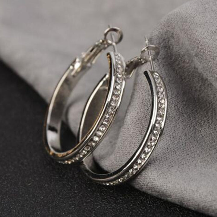 Rhinestone Inlaid Women Big Circle Geometric Dangle Hoop Earrings Jewelry Gift Image 4