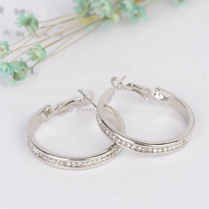 Rhinestone Inlaid Women Big Circle Geometric Dangle Hoop Earrings Jewelry Gift Image 6