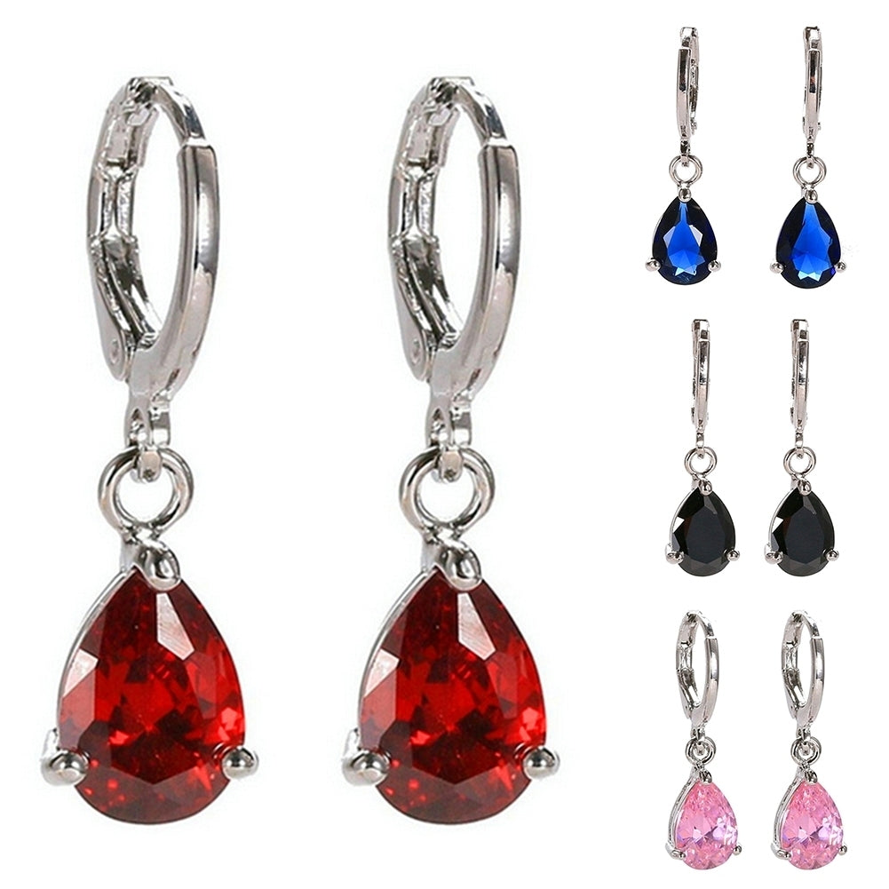 Women Teardrop Cubic Zirconia Dangle Hoop Earrings Wedding Party Jewelry Gift Image 1