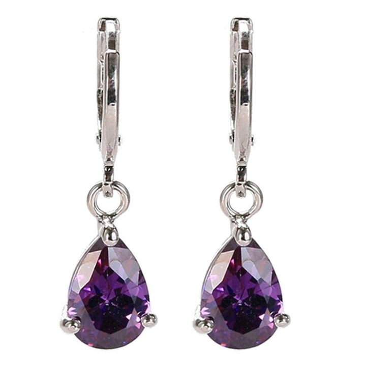 Women Teardrop Cubic Zirconia Dangle Hoop Earrings Wedding Party Jewelry Gift Image 4