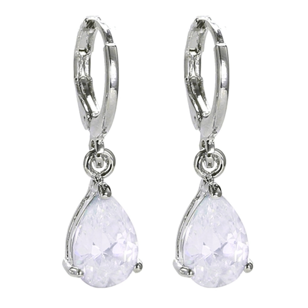 Women Teardrop Cubic Zirconia Dangle Hoop Earrings Wedding Party Jewelry Gift Image 7