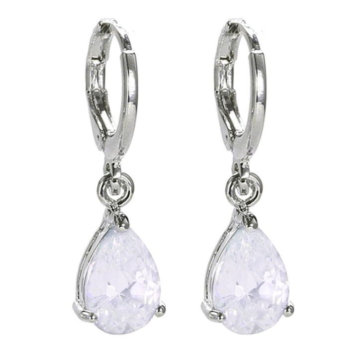 Women Teardrop Cubic Zirconia Dangle Hoop Earrings Wedding Party Jewelry Gift Image 1