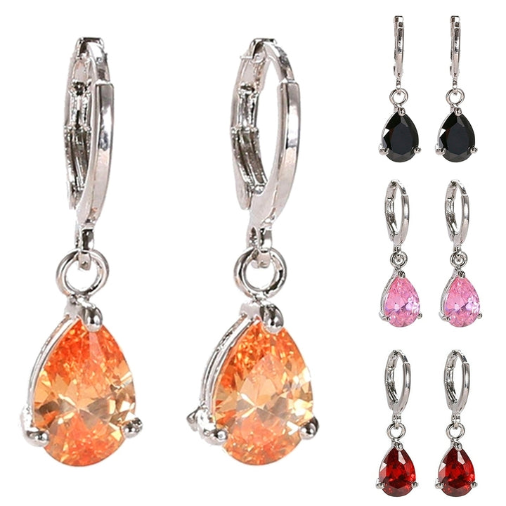 Women Teardrop Cubic Zirconia Dangle Hoop Earrings Wedding Party Jewelry Gift Image 9