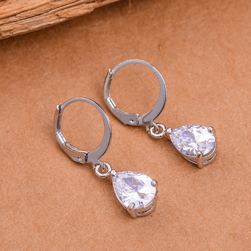 Women Teardrop Cubic Zirconia Dangle Hoop Earrings Wedding Party Jewelry Gift Image 10