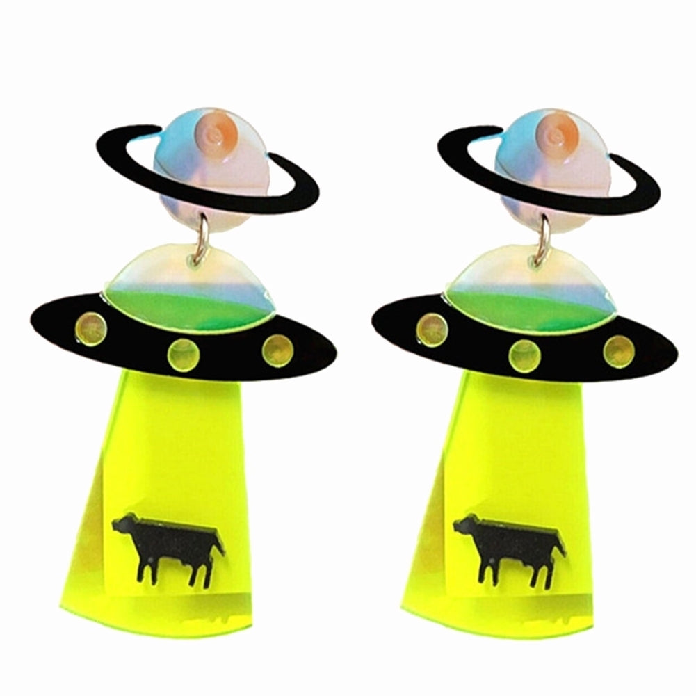 Fashion Women Acrylic UFO Spacecraft Alien Earrings Party Jewelry Accessory Gift Image 1